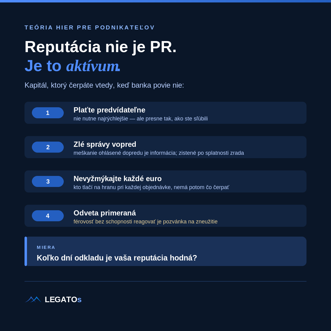 Štyri kroky budovania reputácie u dodávateľov — infografika LEGATOs