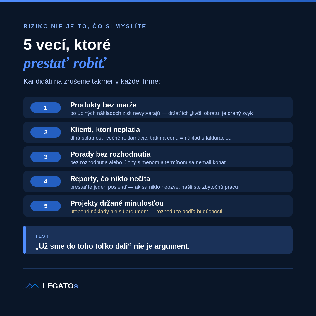 Päť vecí, ktoré prestať robiť — infografika LEGATOs